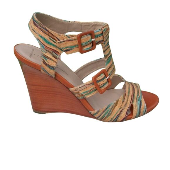 Donald Pliner Couture Hand Painted Multi Color Cork Wedge Shoe Strappy NWT $395
